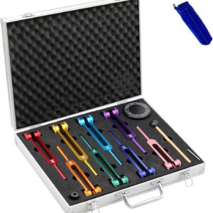 Chakra Tuning Fork Set, Weighted Tuning Forks of 8 Color